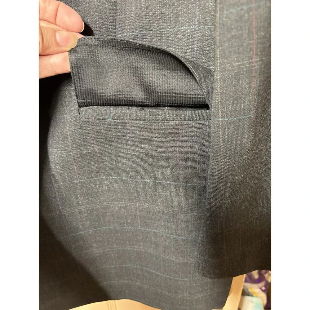 Austin Reed Blazer Suit Jacket 2 Btn Wool Gray Windowpane Plaid Tailored 44R